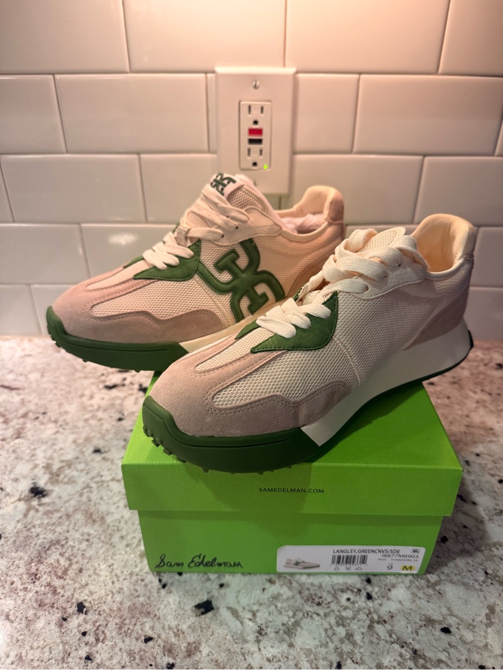 SAM EDELMAN Langley 3 Green & White Tennis Shoes / Sneakers - NIB - 9